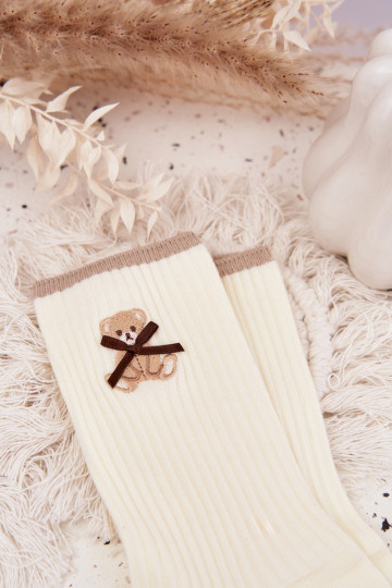 Bawełniane Skarpetki W PrążkiwithMisiem Ecru