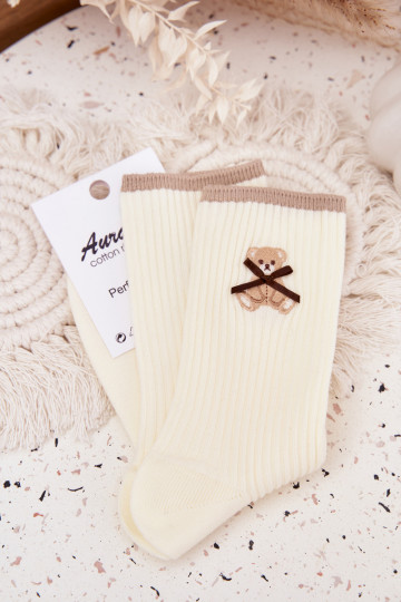 Cotton Socks Striped With Bear Ecru 2