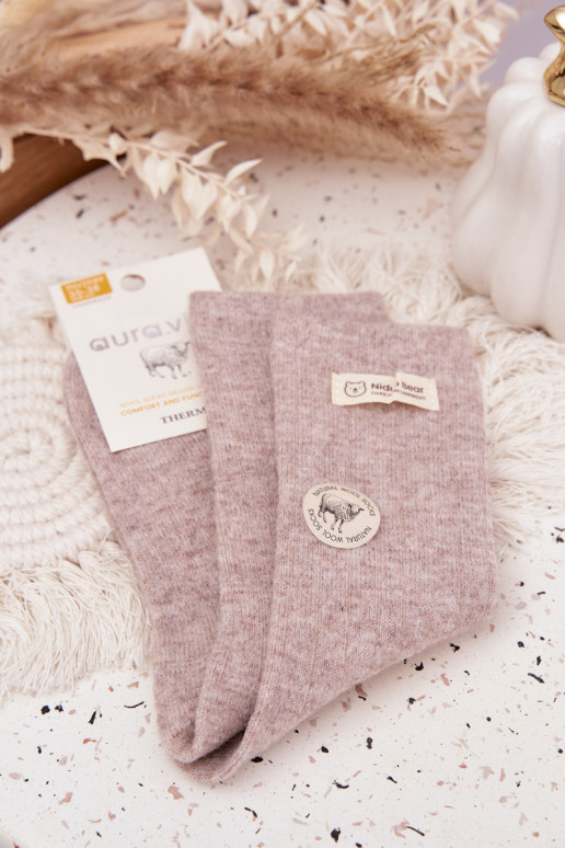 Warm Woolen Women's Socks With Embroidery Beige