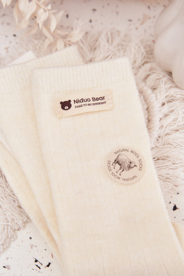 Warm Woolen Women's Socks With Embroidery Ecru