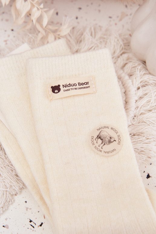 Warm Woolen Women's Socks With Embroidery Ecru