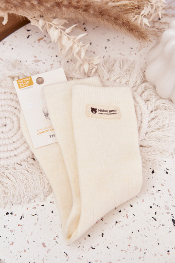 Warm Woolen Women's Socks With Embroidery Ecru 2
