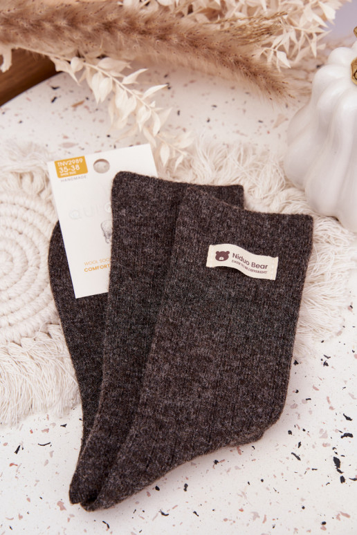 Warm Woolen Women's Socks With Patch Dark Brown