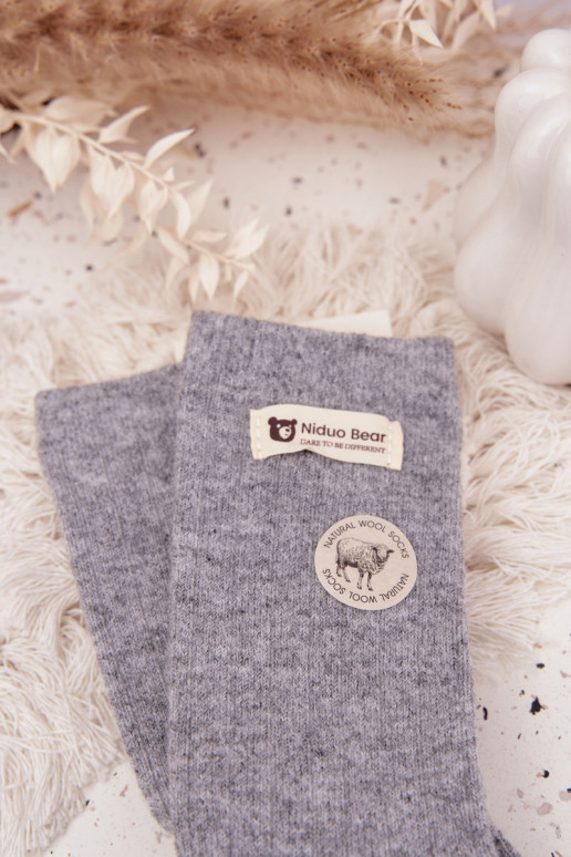 Warm woolen women's socks with patch gray