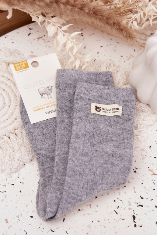 Warm woolen women's socks with patch gray
