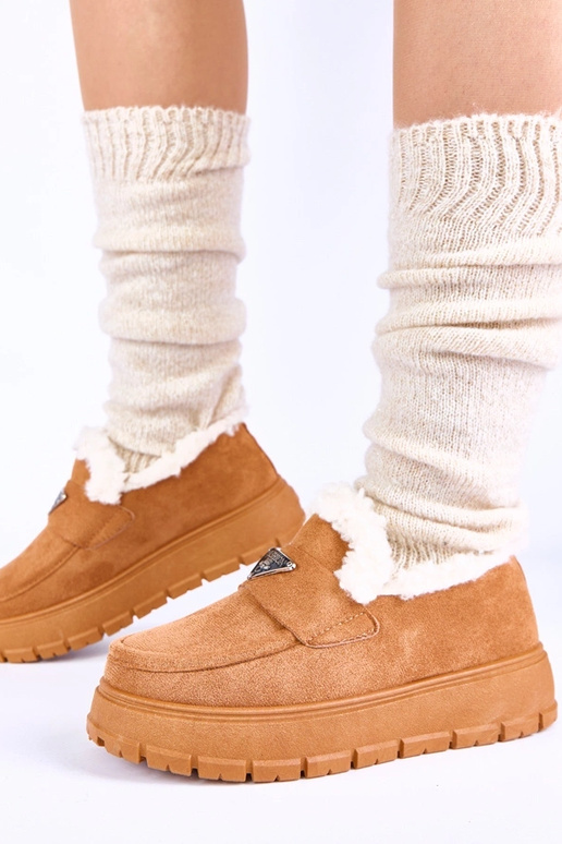 Brązowe mokasyny na platformie...