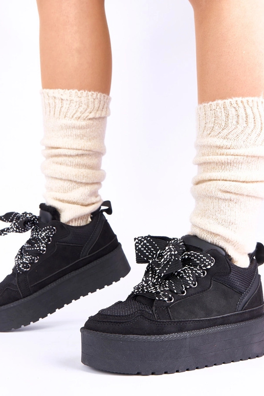 Czarne sneakersy na platformie z...
