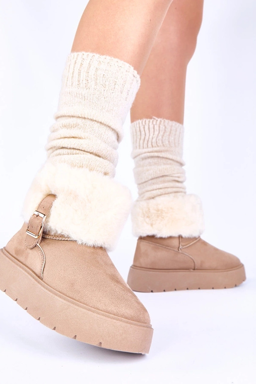 Ciemnobeżowe śniegowce z futerkiem...