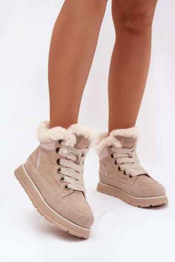 Suede Snow Boots Women's Platform Sneakers with Fur Big Star SS274371 Beige 2