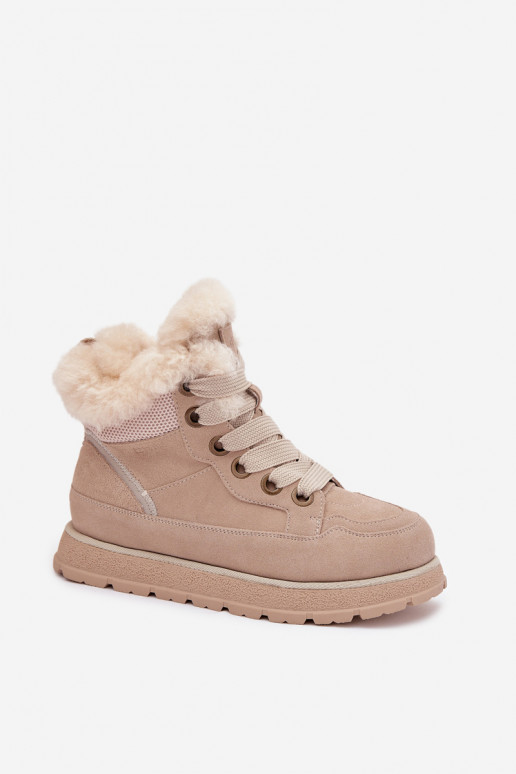 Suede Snow Boots Women's Platform Sneakers with Fur Big Star SS274371 Beige