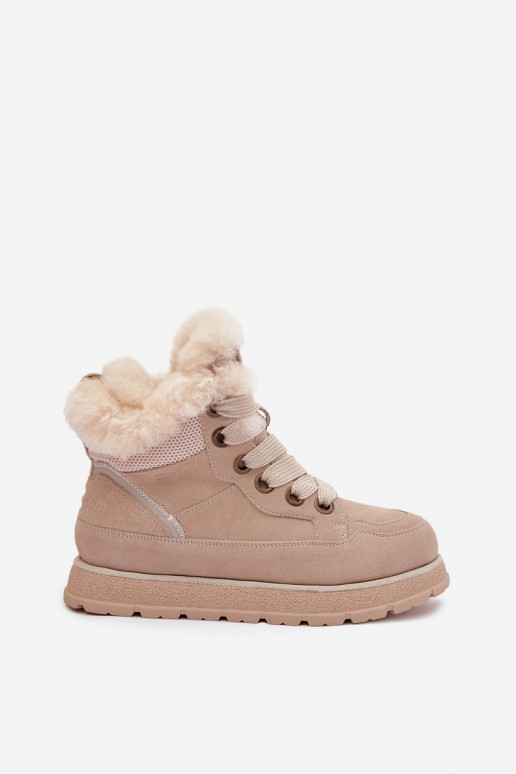 Suede Snow Boots Women's Platform Sneakers with Fur Big Star SS274371 Beige