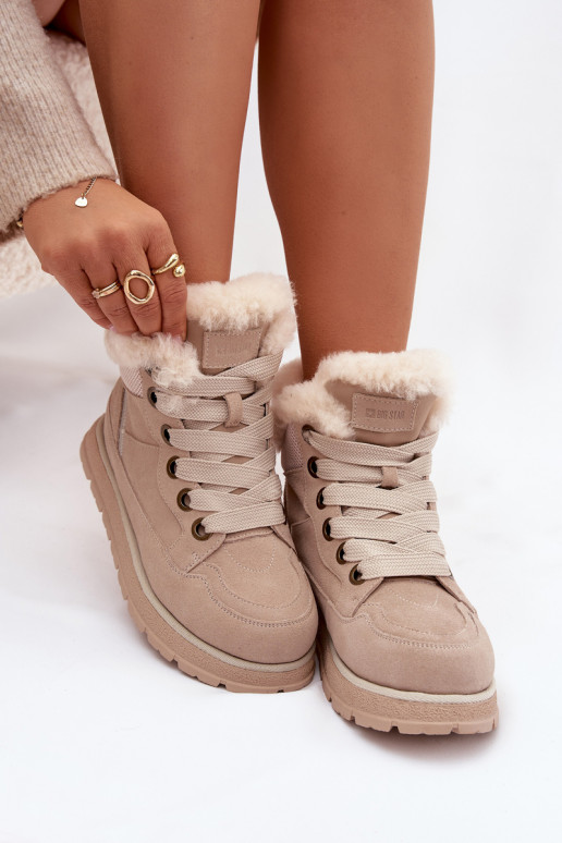 Suede Snow Boots Women's Platform Sneakers with Fur Big Star SS274371 Beige