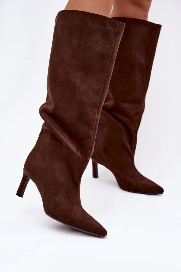 Women's Boots Made of Eco Suede Slip-On High Heel Chocolate Phelin 2
