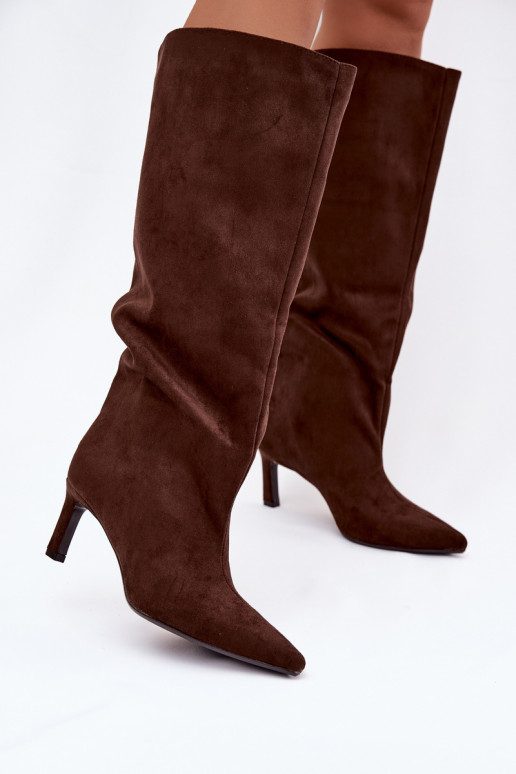 Women's Boots Made of Eco Suede Slip-On High Heel Chocolate Phelin