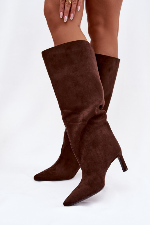 Women's Boots Made of Eco Suede Slip-On High Heel Chocolate Phelin