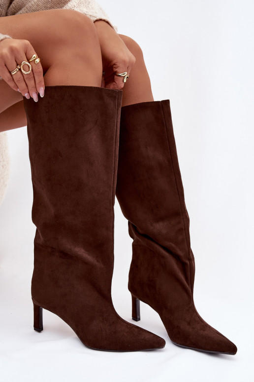 Women's Boots Made of Eco Suede Slip-On High Heel Chocolate Phelin