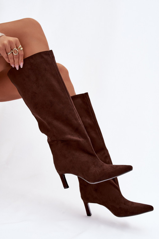 Women's Boots Made of Eco Suede Slip-On High Heel Chocolate Phelin