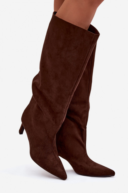 Women's Boots Made of Eco Suede Slip-On High Heel Chocolate Phelin