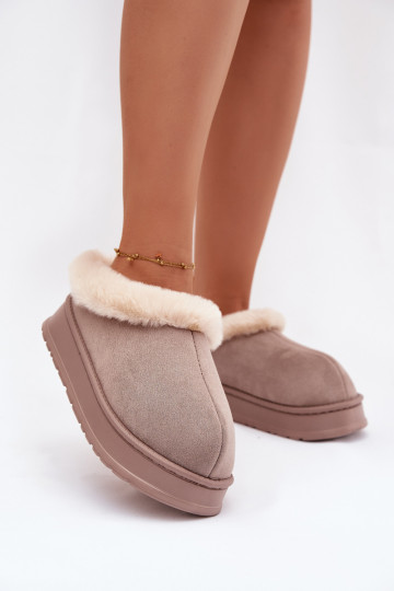 Women's slippers with fur Khaki Eveline 2