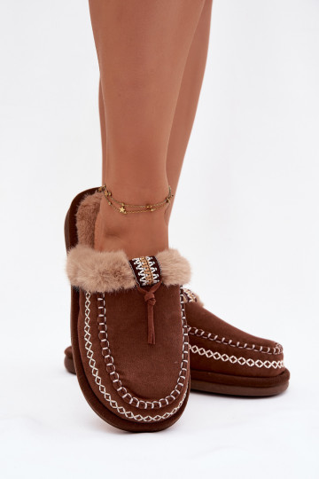 Women's slippers with fur and embroidery Brown Perivelle 2
