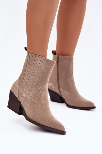 Suede Women's Cowboy Boots with Heel Lined Beige Dylira 2