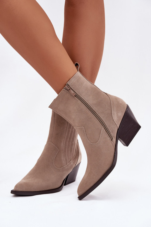 Suede Women's Cowboy Boots with Heel Lined Beige Dylira