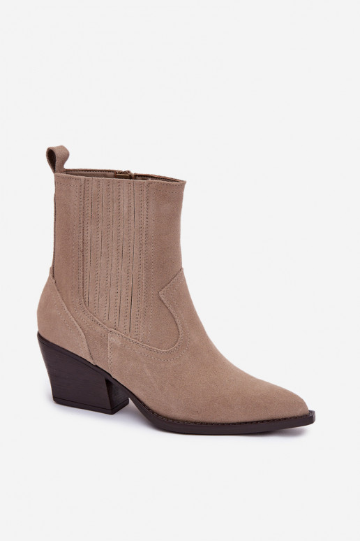 Suede Women's Cowboy Boots with Heel Lined Beige Dylira