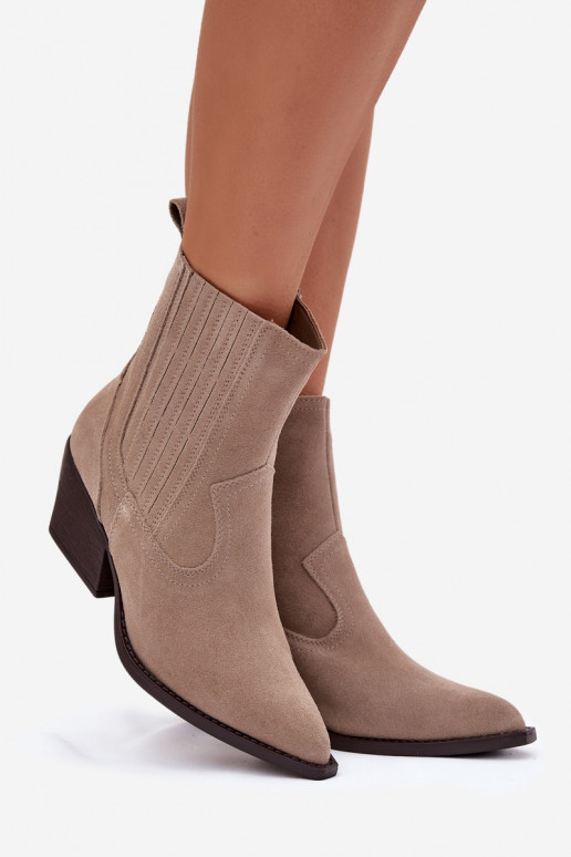 Suede Women's Cowboy Boots with Heel Lined Beige Dylira