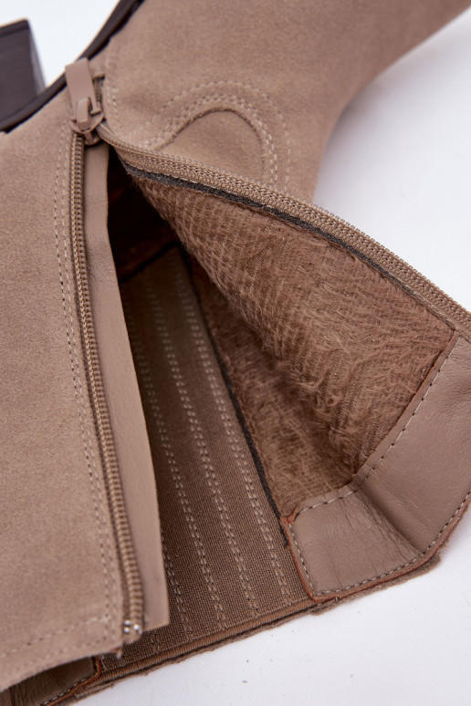 Suede Women's Cowboy Boots with Heel Lined Beige Dylira