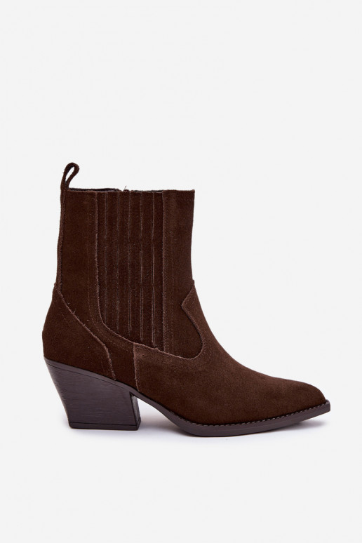 Suede Cowboy Boots for Women with Heel Lined Chocolate Dylira