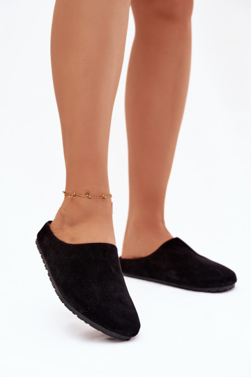Women's slippers from eco suede black Kalvess