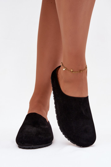 Women's slippers from eco suede black Kalvess 2