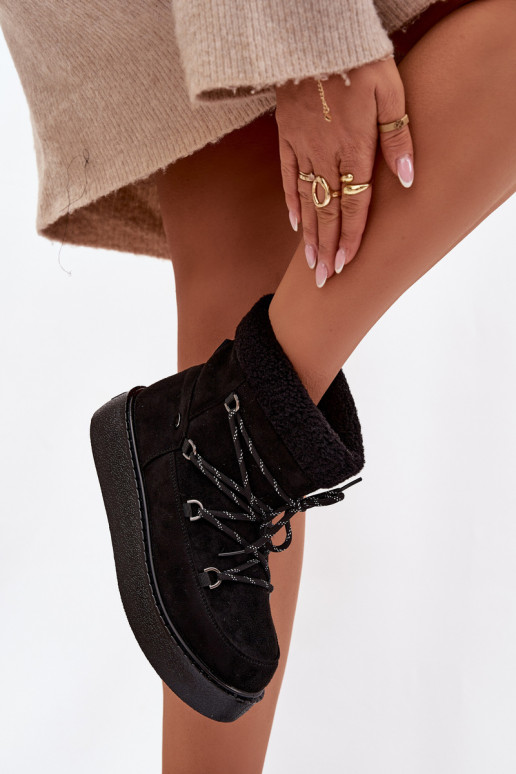 Śniegowce Damskie Na PlatformiewithWiązaniem Czarne Roselya