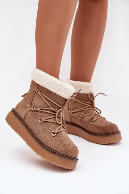Women's Snow Boots On Platform With Lacing Light Brown Roselya