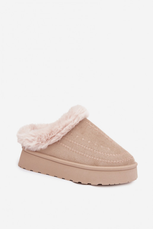 Śniegowce Damskie Na PlatformiewithFuterkiem I Przeszyciami Jasnobeżowe Arelina