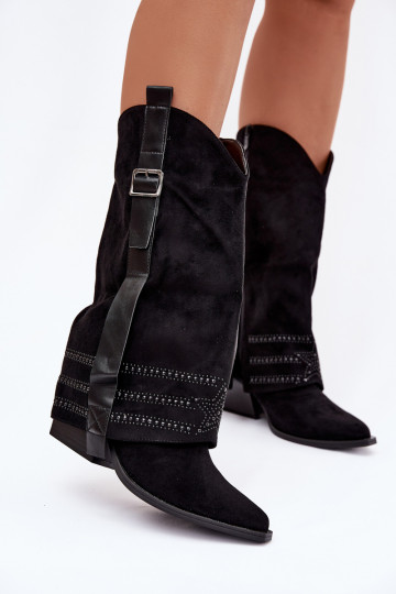 Women's Cowboy Boots With Embellishment And Buckle Black Camilora 2