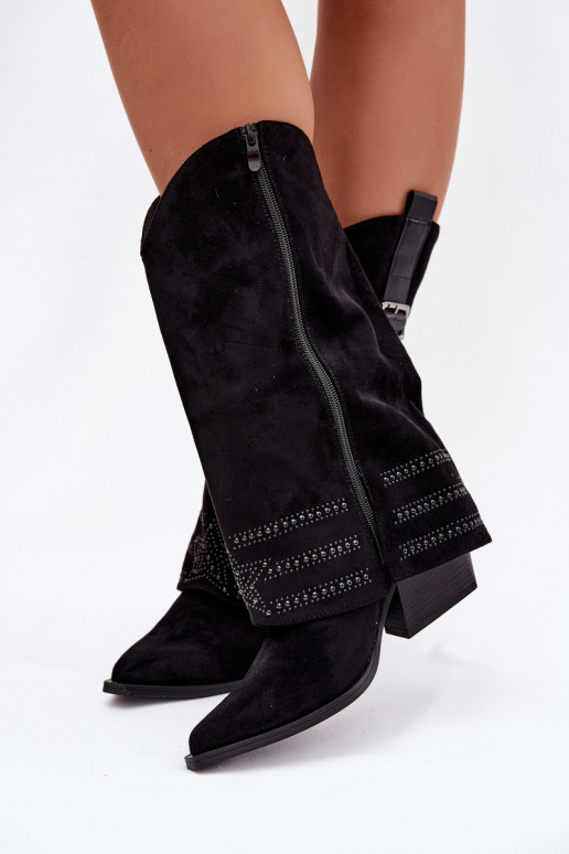 Women's Cowboy Boots With Embellishment And Buckle Black Camilora