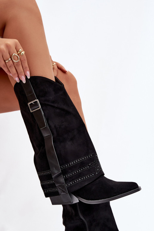 Women's Cowboy Boots With Embellishment And Buckle Black Camilora