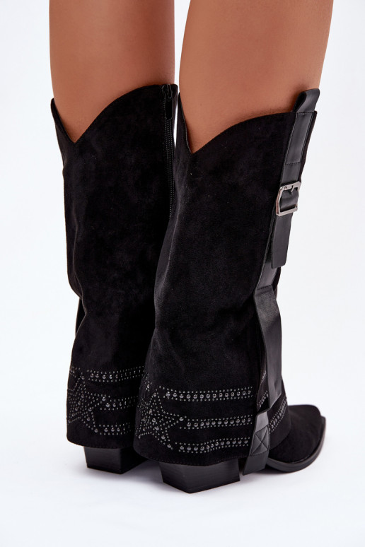 Women's Cowboy Boots With Embellishment And Buckle Black Camilora