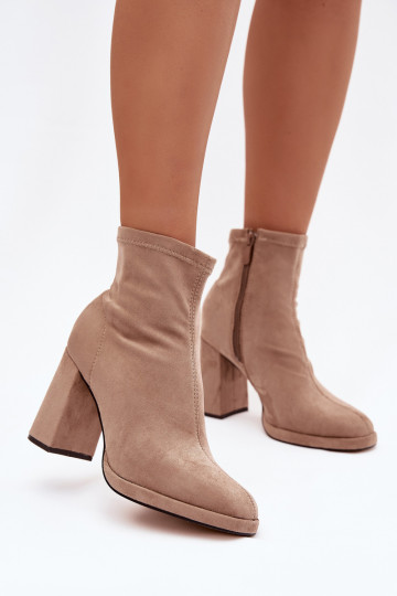 Women's ankle boots from eco suede with heel beige Karvella 2