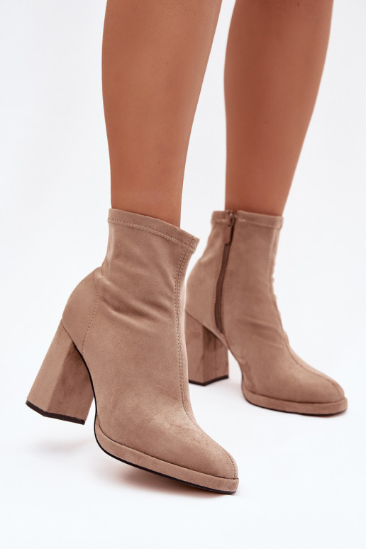 Women's ankle boots from eco suede with heel beige Karvella