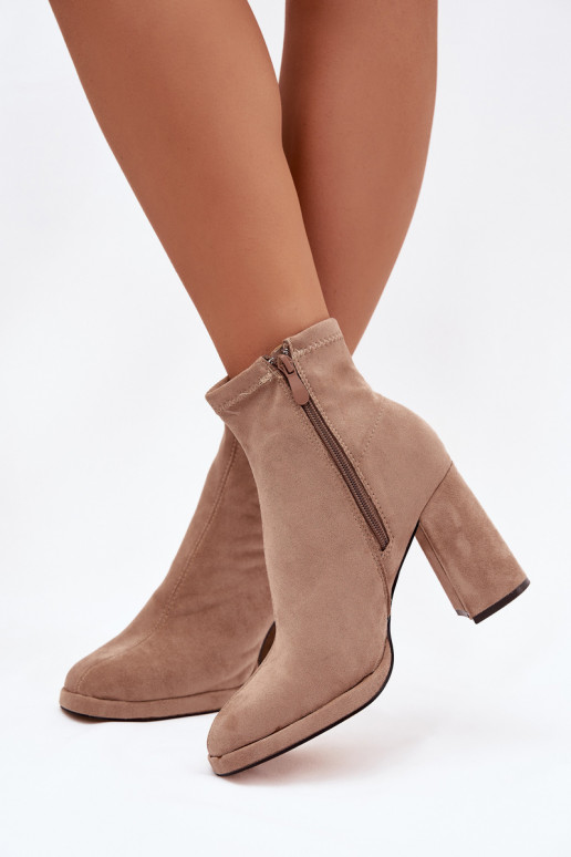 Women's ankle boots from eco suede with heel beige Karvella