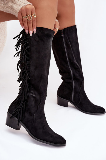 Women's heeled boots with fringes insulated black Firlina