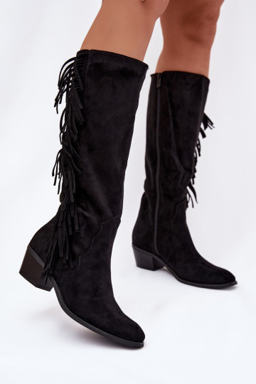 Women's heeled boots with fringes insulated black Firlina 2
