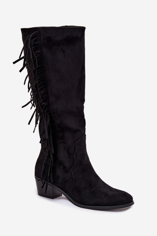 Women's heeled boots with fringes insulated black Firlina