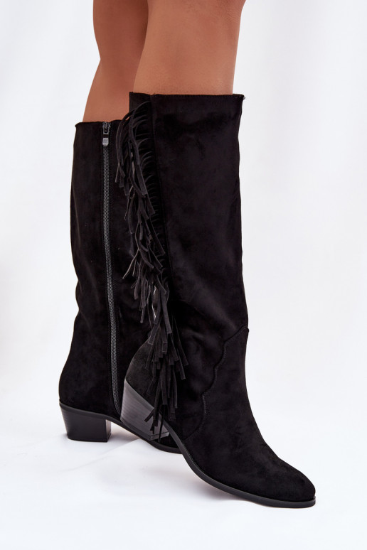 Women's heeled boots with fringes insulated black Firlina