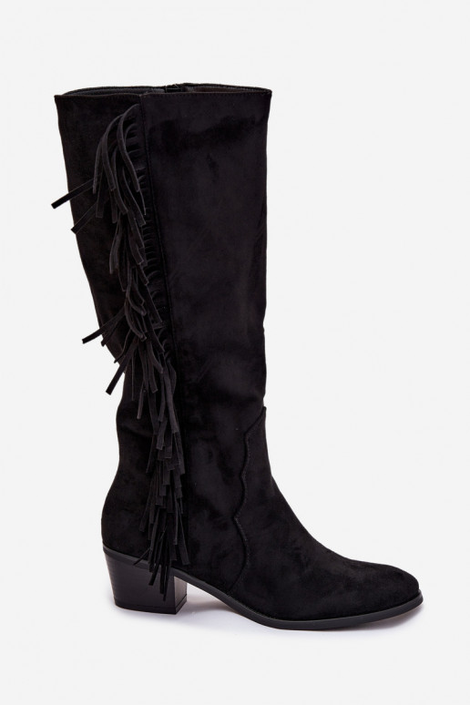 Women's heeled boots with fringes insulated black Firlina