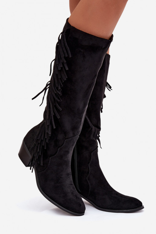 Women's heeled boots with fringes insulated black Firlina