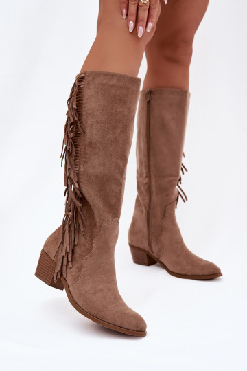 Women's cowboy boots with heels with fringes lined khaki Firlina 2