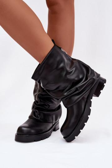 Insulated Women's Ankle Boots With Wrinkled Shaft Black Gracine
